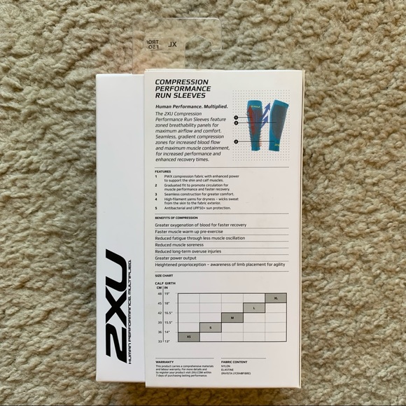 NWT Unisex 2xu Compression Performance Run Sleeves - Turquoise Calf Sleeves - Picture 3 of 6